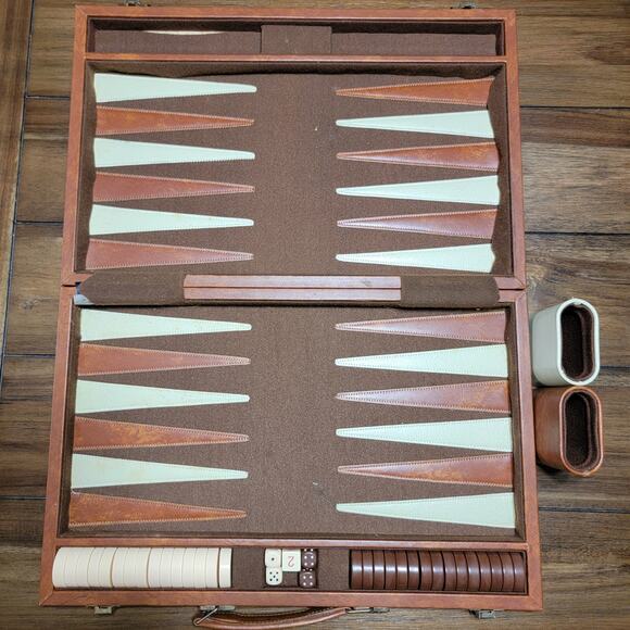 VINTAGE Backgammon Game in Classic Brown Suitcase - Picture 1 of 9